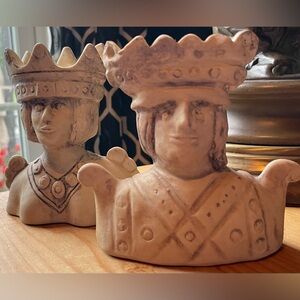 Large King & Queen Salt & Pepper Set Figural Ceramic Royalty REN Faire SCA Vtg